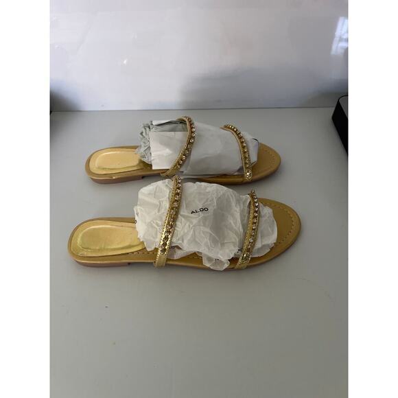 Women’s Gold double straps rhinestone slipper size 9 - Picture 4 of 7